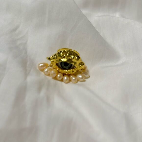 Anthropologie Gold Eye Ring with Pearls - Picture 2 of 4